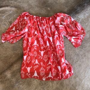 Off the shoulder cow skull tunic top